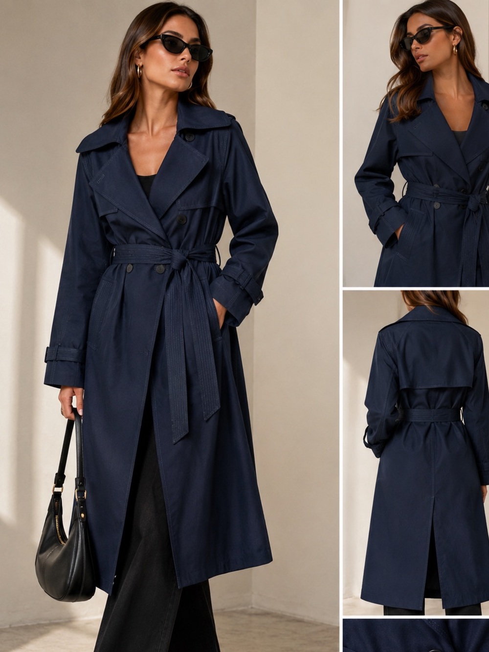 Zara Navy thick Wide Trench Coat with Belt. POP